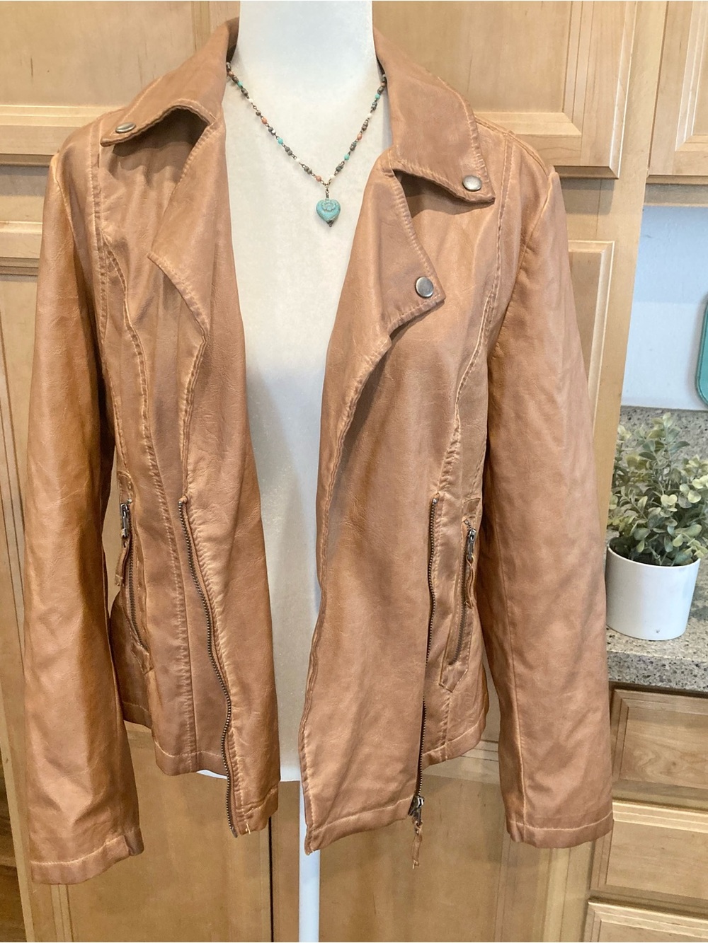Max Studio Women’s Tan Faux Leather Moto Jacket